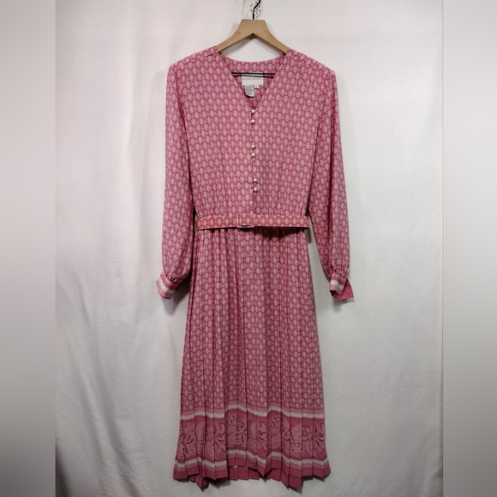 Vintage Schrader Barbiecore Dress Women's 14 Pink Retro Cottagecore Peasant